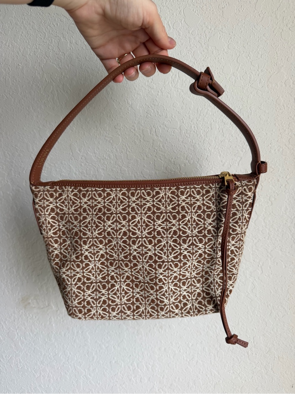 Loewe Small Anagram Cubi Bag Brown Jacquard and Leather